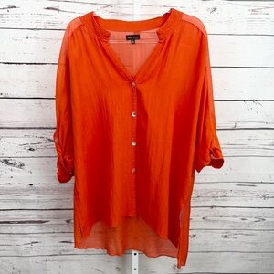 Multiples Bright Orange Button-up Tunic Blouse Size Large